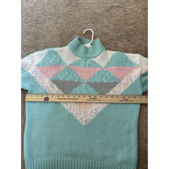 Vintage 80s Retro Aztec Geometric Pastel Unique Turtleneck Sweater Size Large - Picture 6 of 11